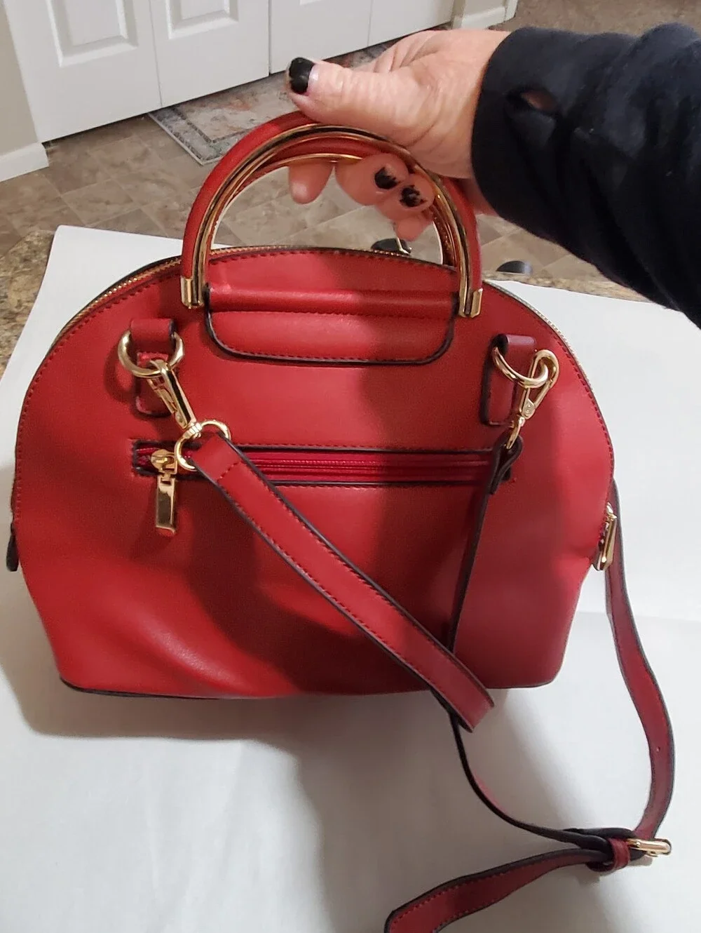 ISABELLE SATCHEL RED GOLD CROSSBODY TOP HANDLE DOME SHOULDER VEGAN LEATHER